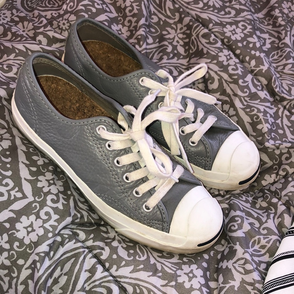 CONVERSE Jack Purcell Leather Grey Sneaker Shoes Size 7.6